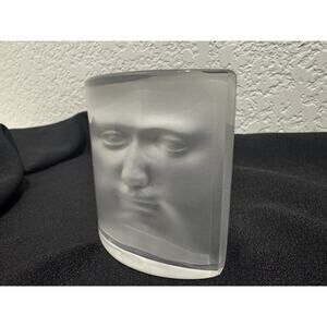 Daum Crystal Frosted Glass Face Sculpture by ROY ADZAK David Art Paperweight 3"